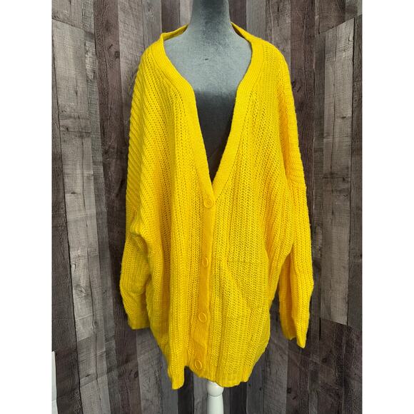 ASOS Bright Vibrant Yellow Long Sleeve Button Knit Sweater Women’s Size 24 Gift - Picture 1 of 15